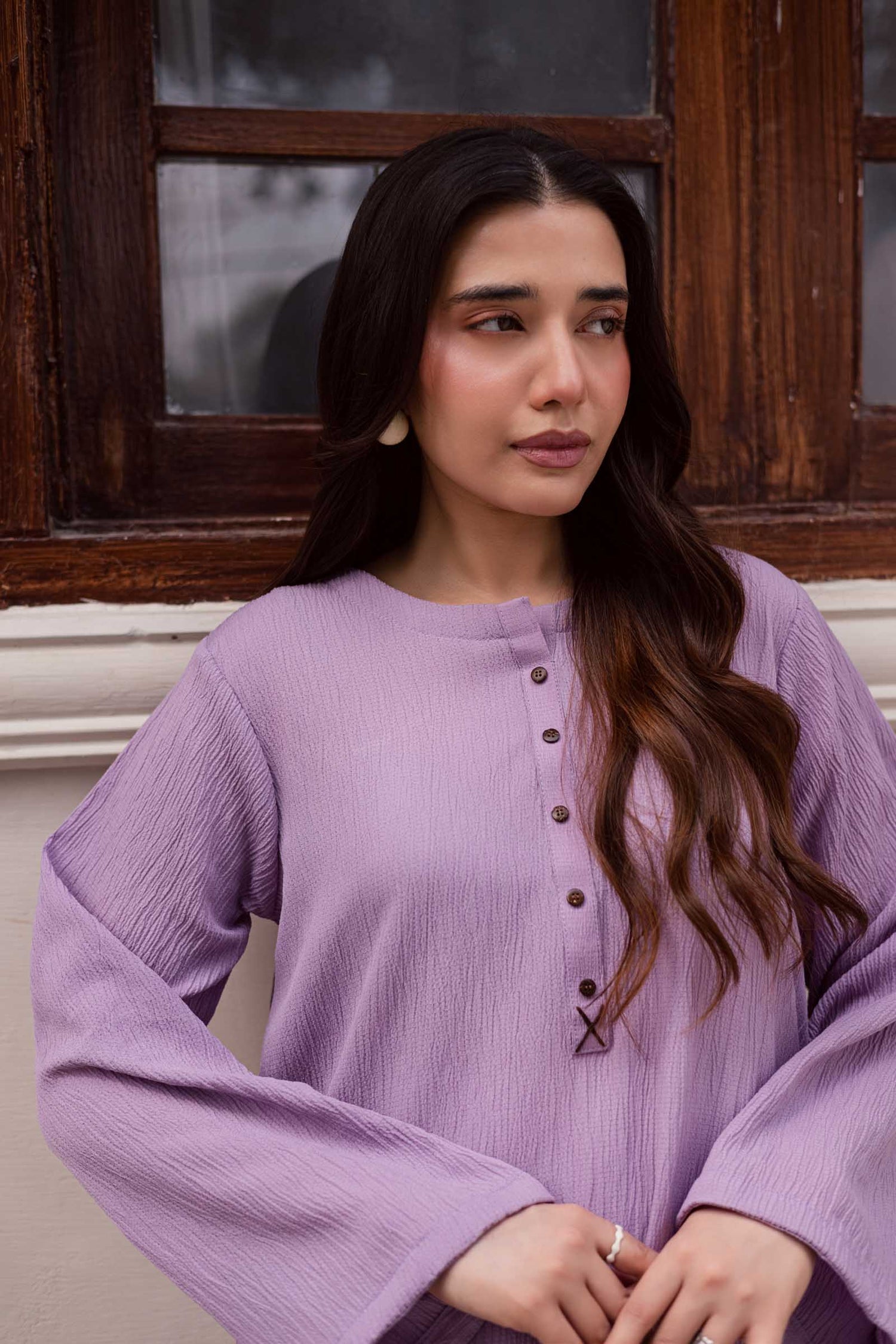 1PC Textured Kurta-Lilac