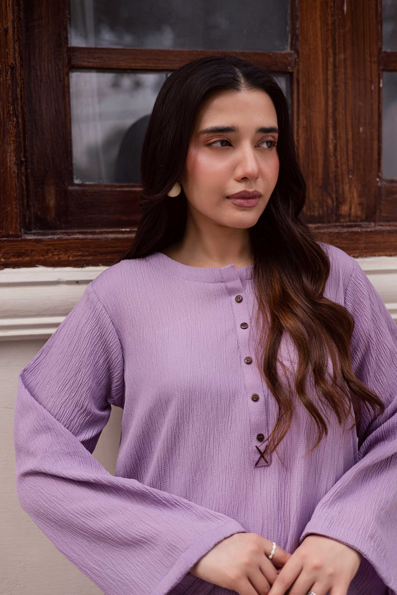 1PC Textured Kurta-Lilac