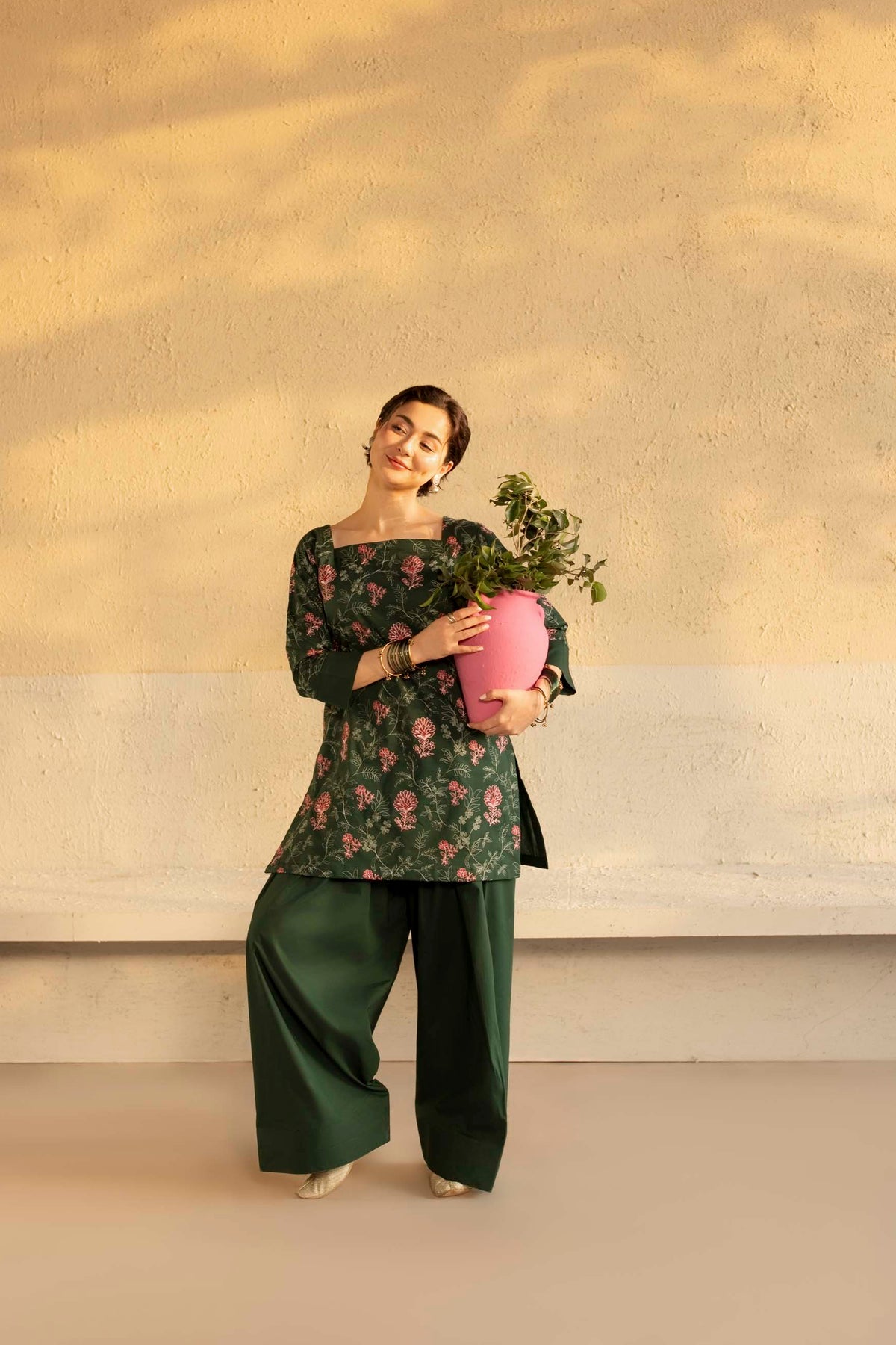 2PC Cambric Embroidered Dress- HM02