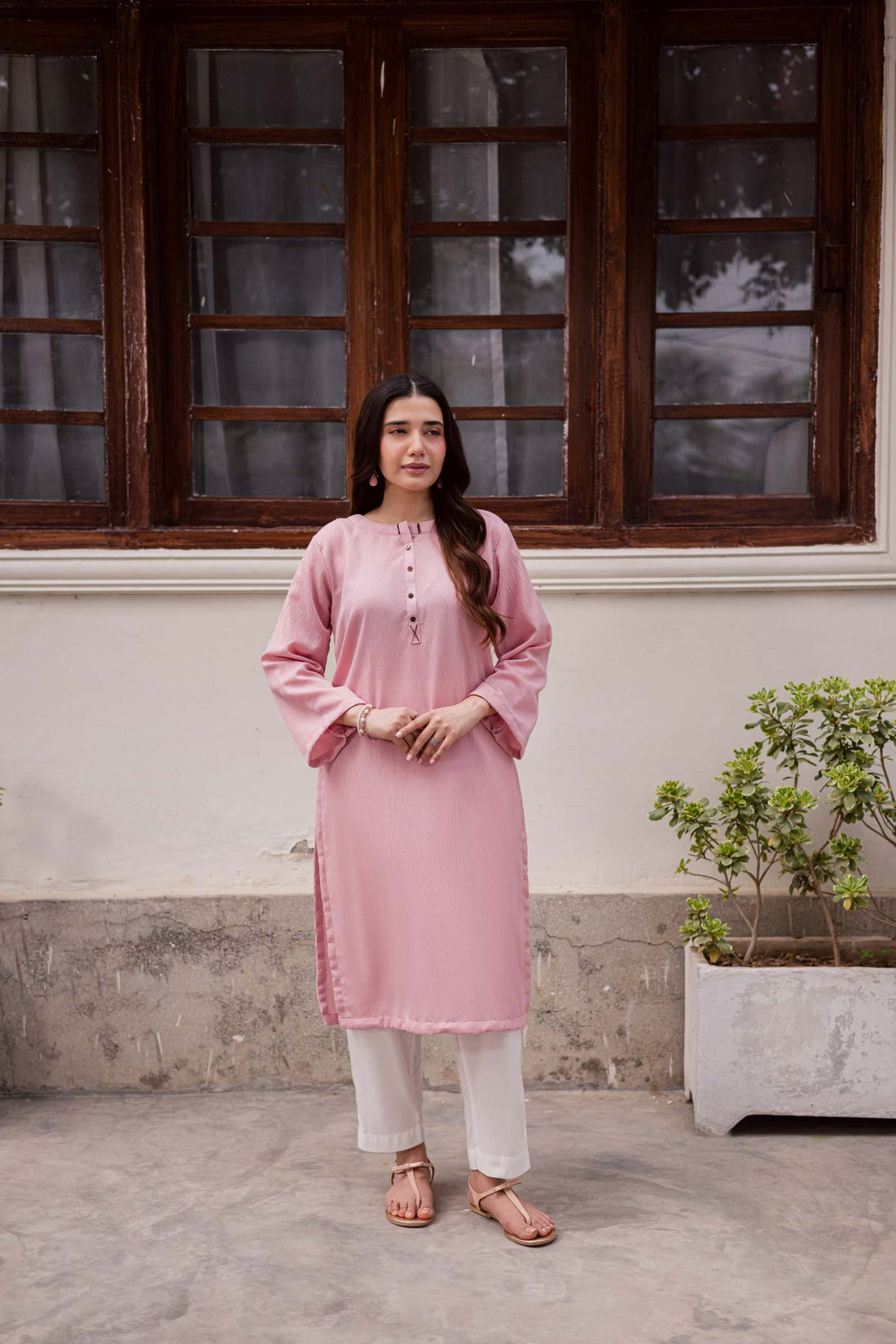 1PC Textured Kurta-Powder Pink