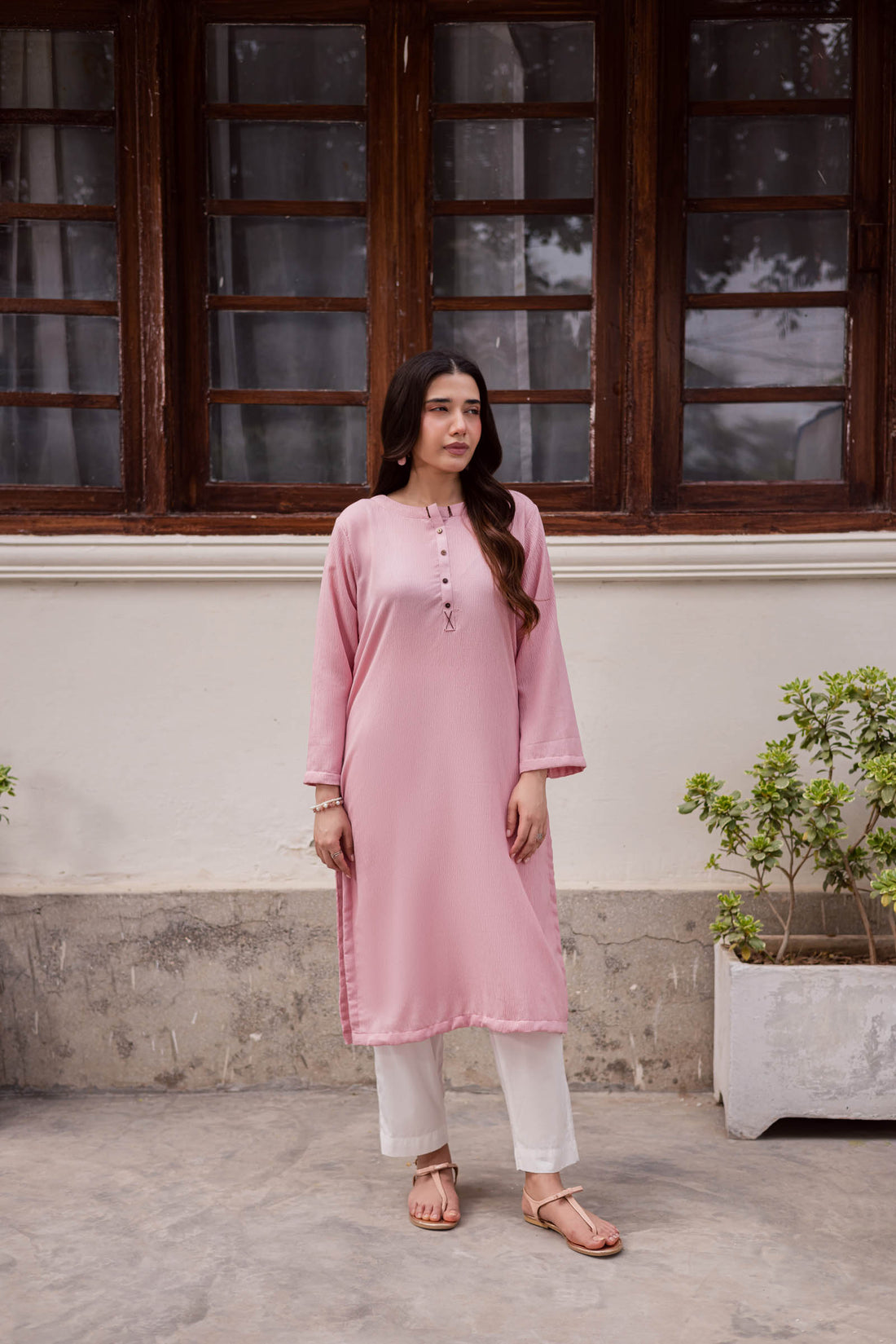 1PC Textured Kurta-Powder Pink