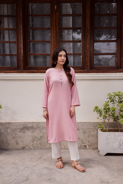 1PC Textured Kurta-Powder Pink