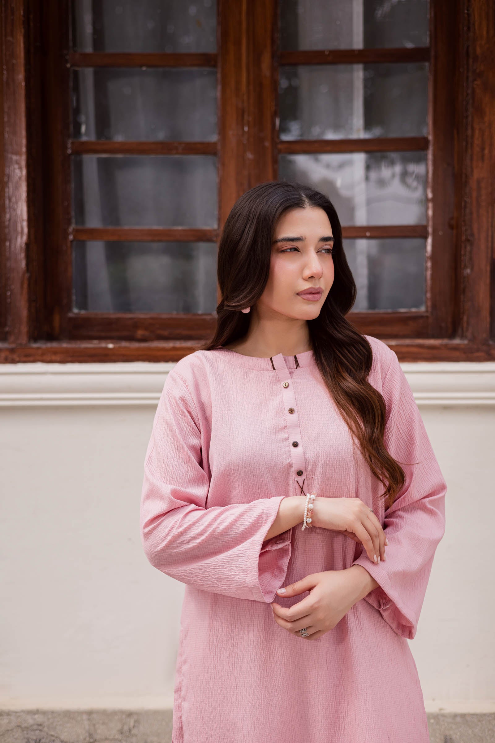 1PC Textured Kurta-Powder Pink