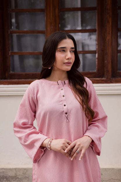 1PC Textured Kurta-Powder Pink