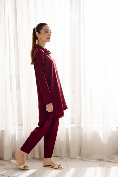 Solid 2PC Dress - SP-08- Wine