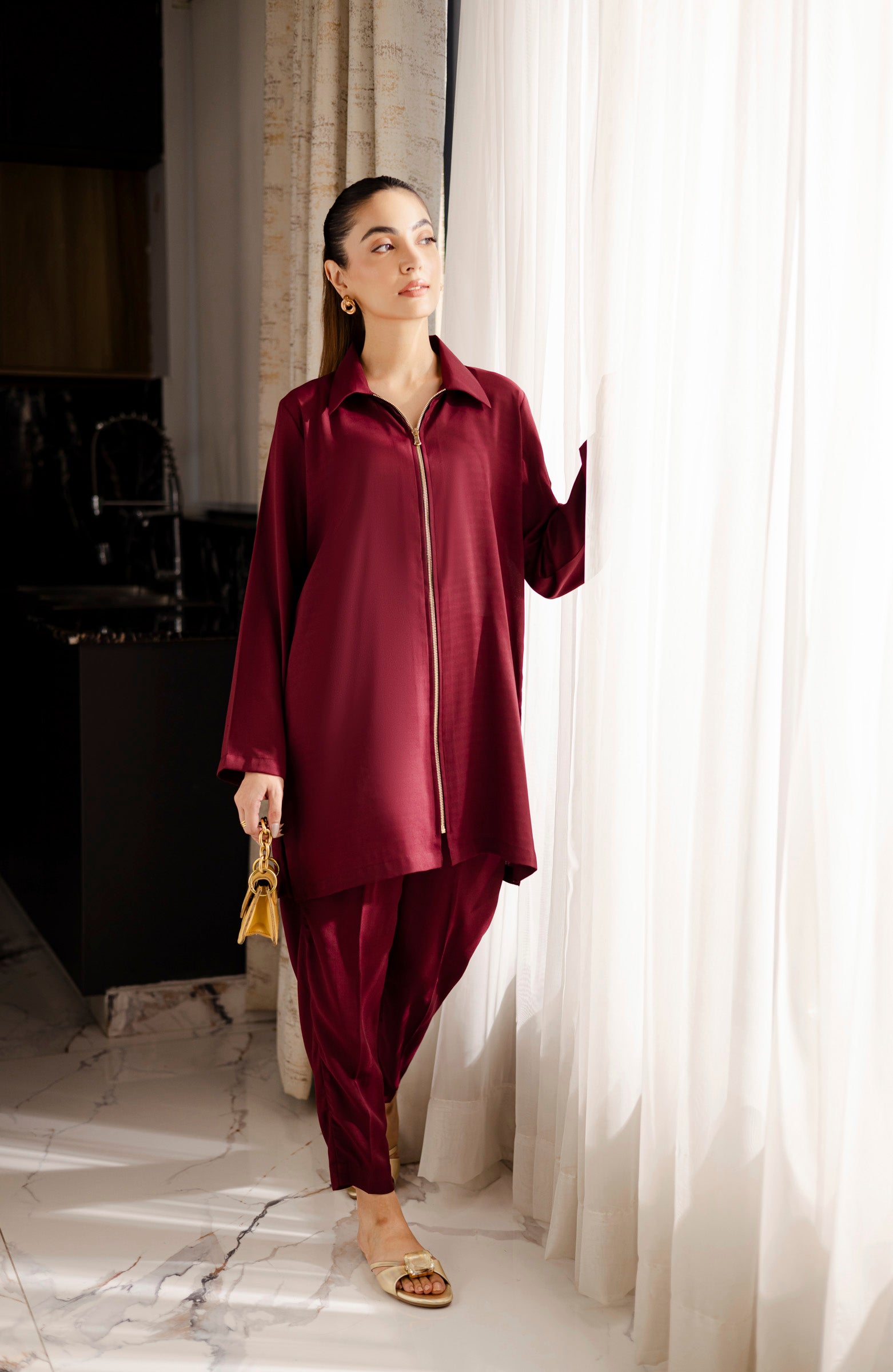 Solid 2PC Dress - SP-08- Wine