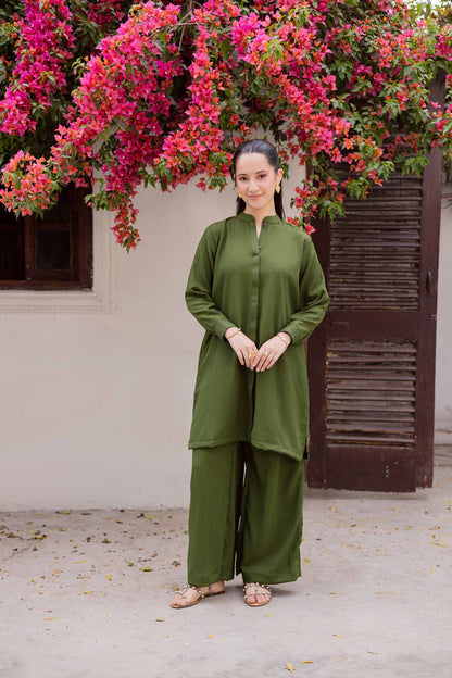 2PC Textured Dress-SP-Olive Green