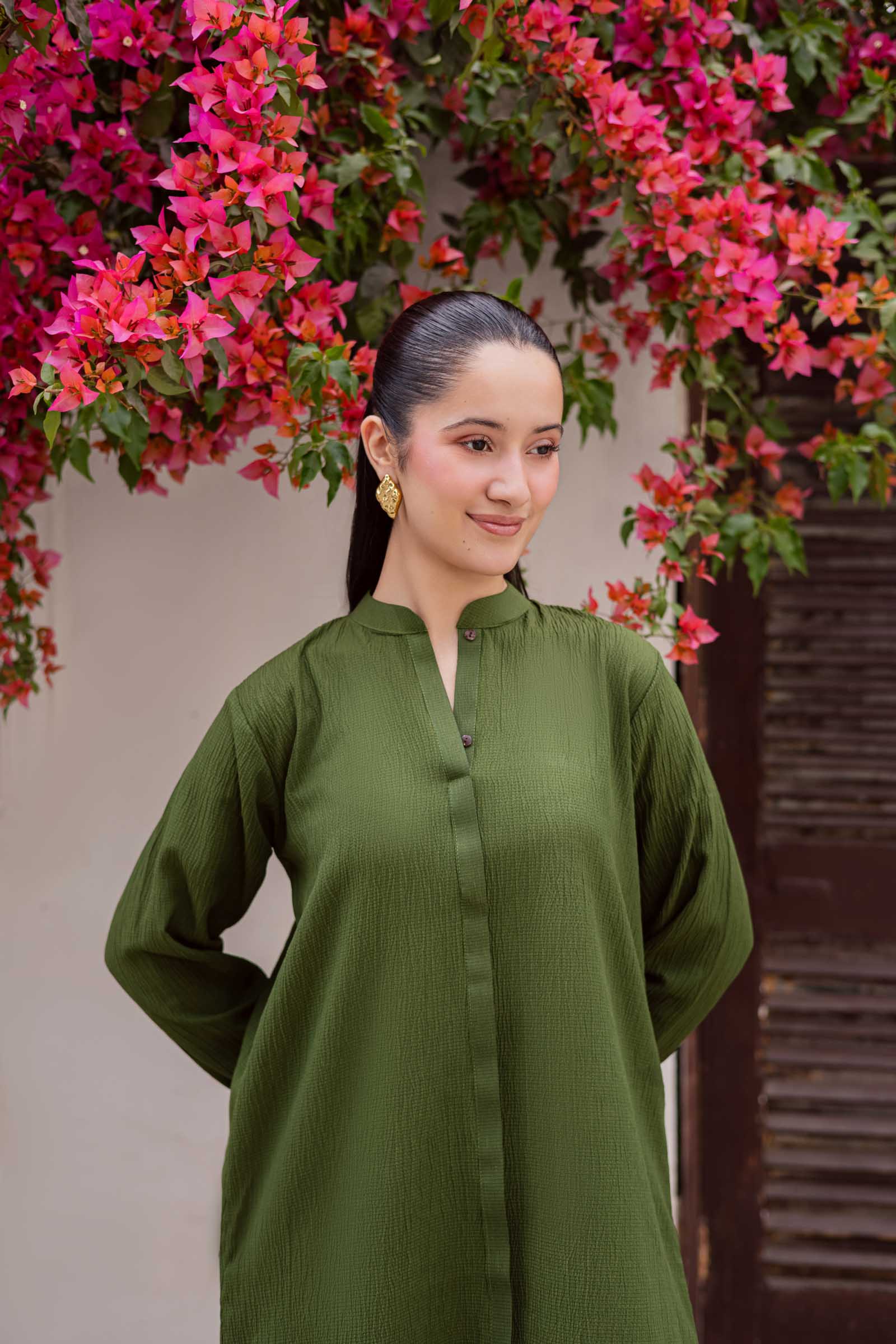 2PC Textured Dress-SP-Olive Green