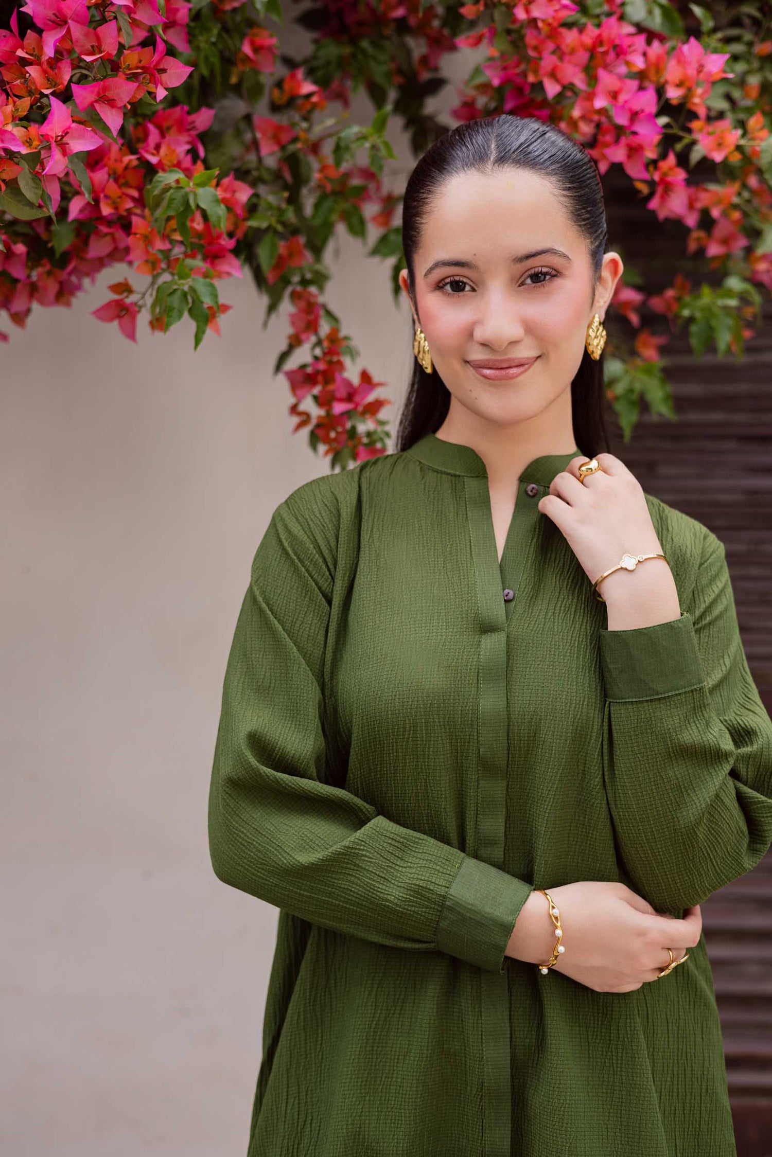 2PC Textured Dress-SP-Olive Green