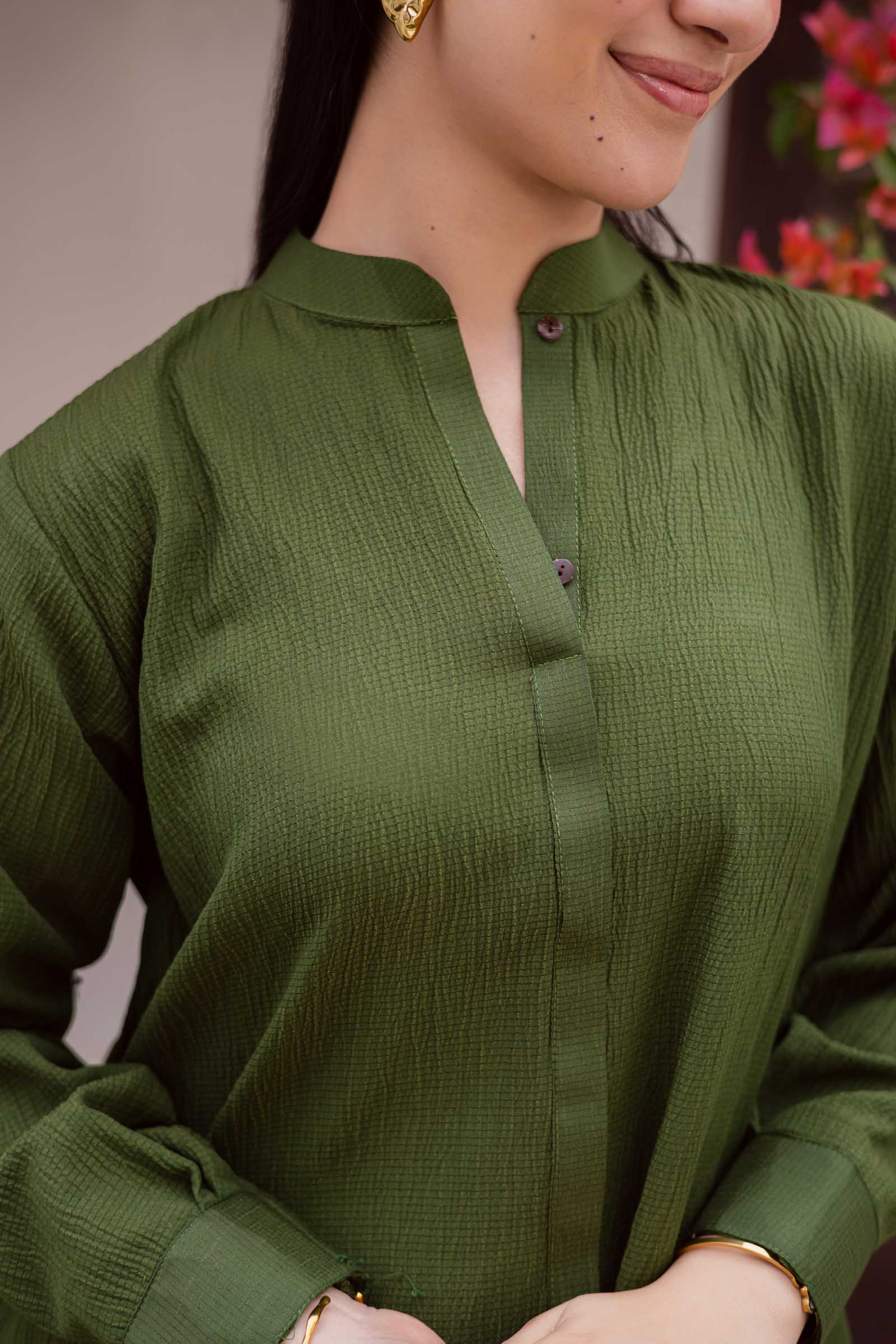 2PC Textured Dress-SP-Olive Green