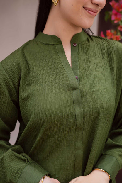 2PC Textured Dress-SP-Olive Green