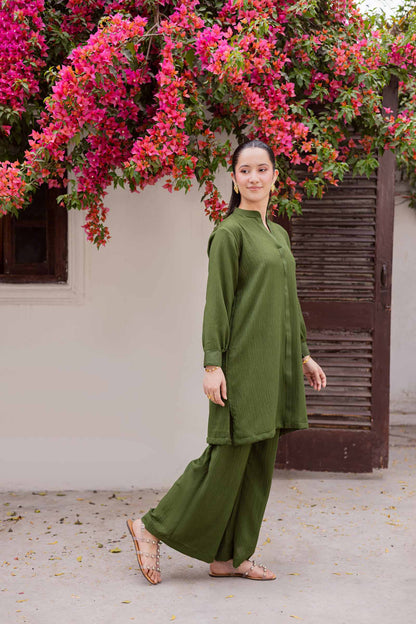 2PC Textured Dress-SP-Olive Green