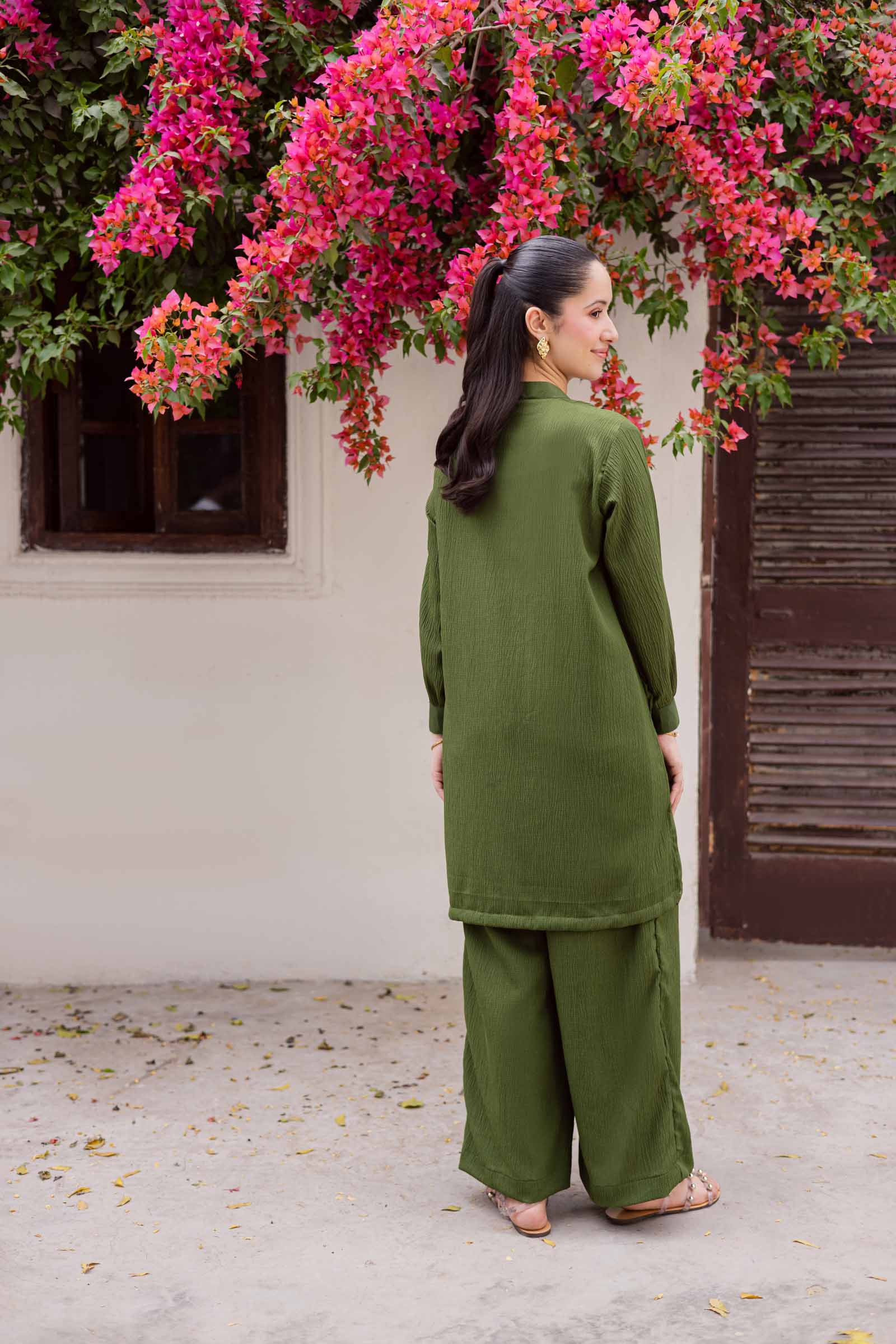 2PC Textured Dress-SP-Olive Green