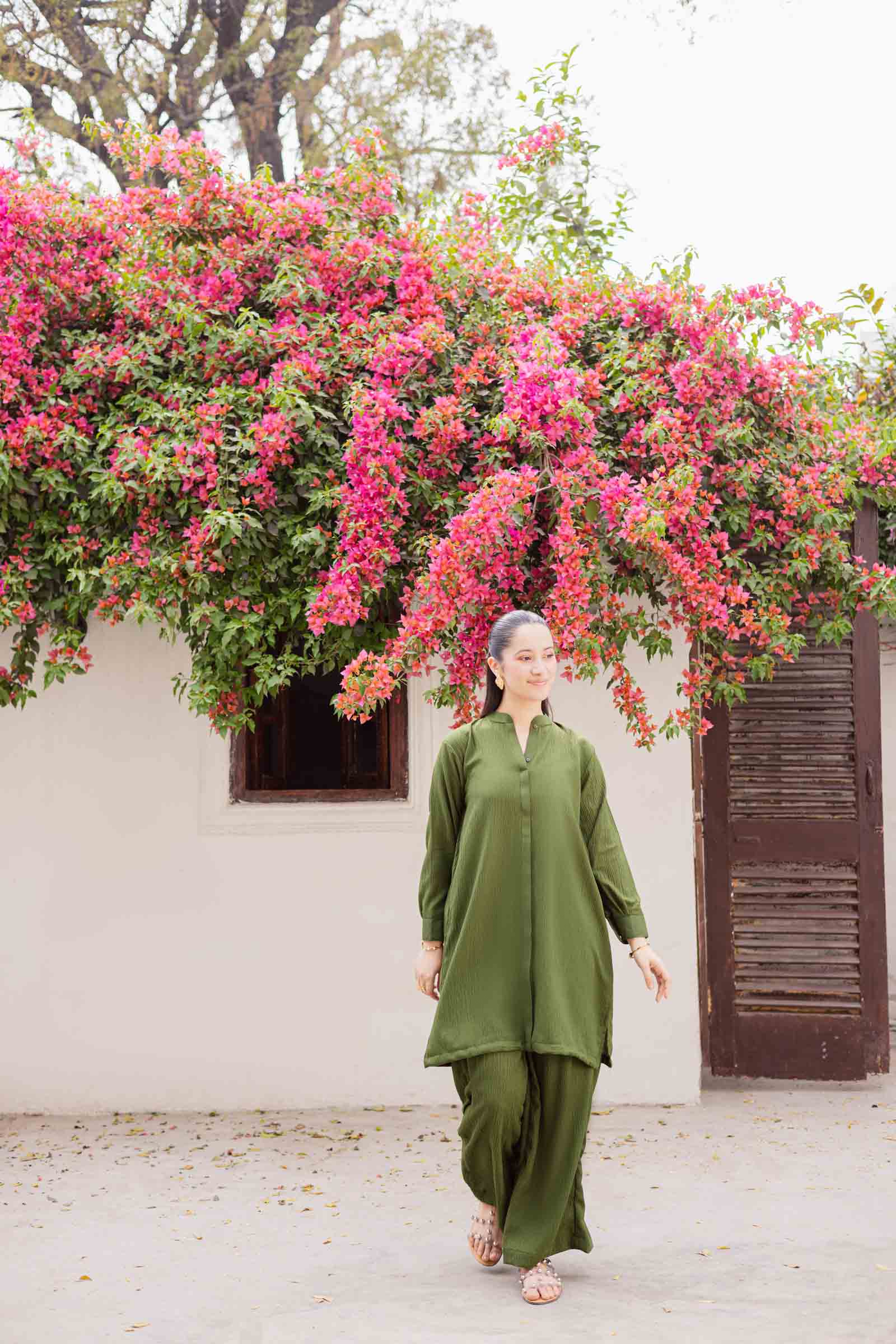 2PC Textured Dress-SP-Olive Green