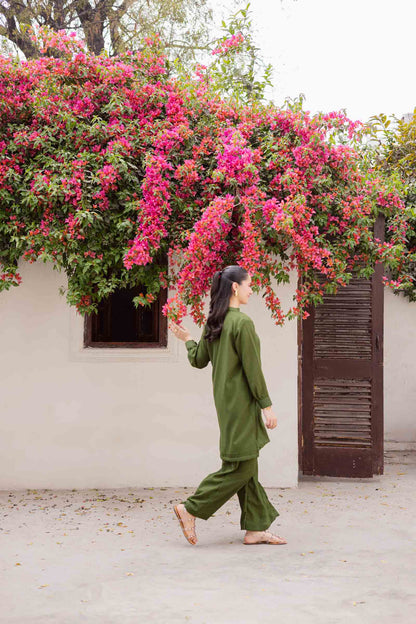 2PC Textured Dress-SP-Olive Green