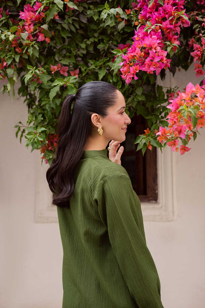 2PC Textured Dress-SP-Olive Green