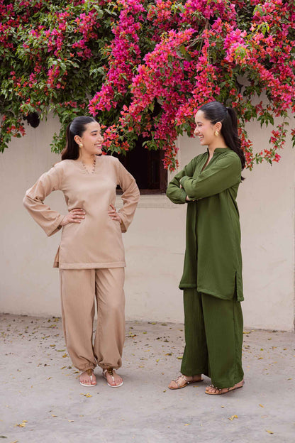 2PC Textured Dress-SP-Olive Green