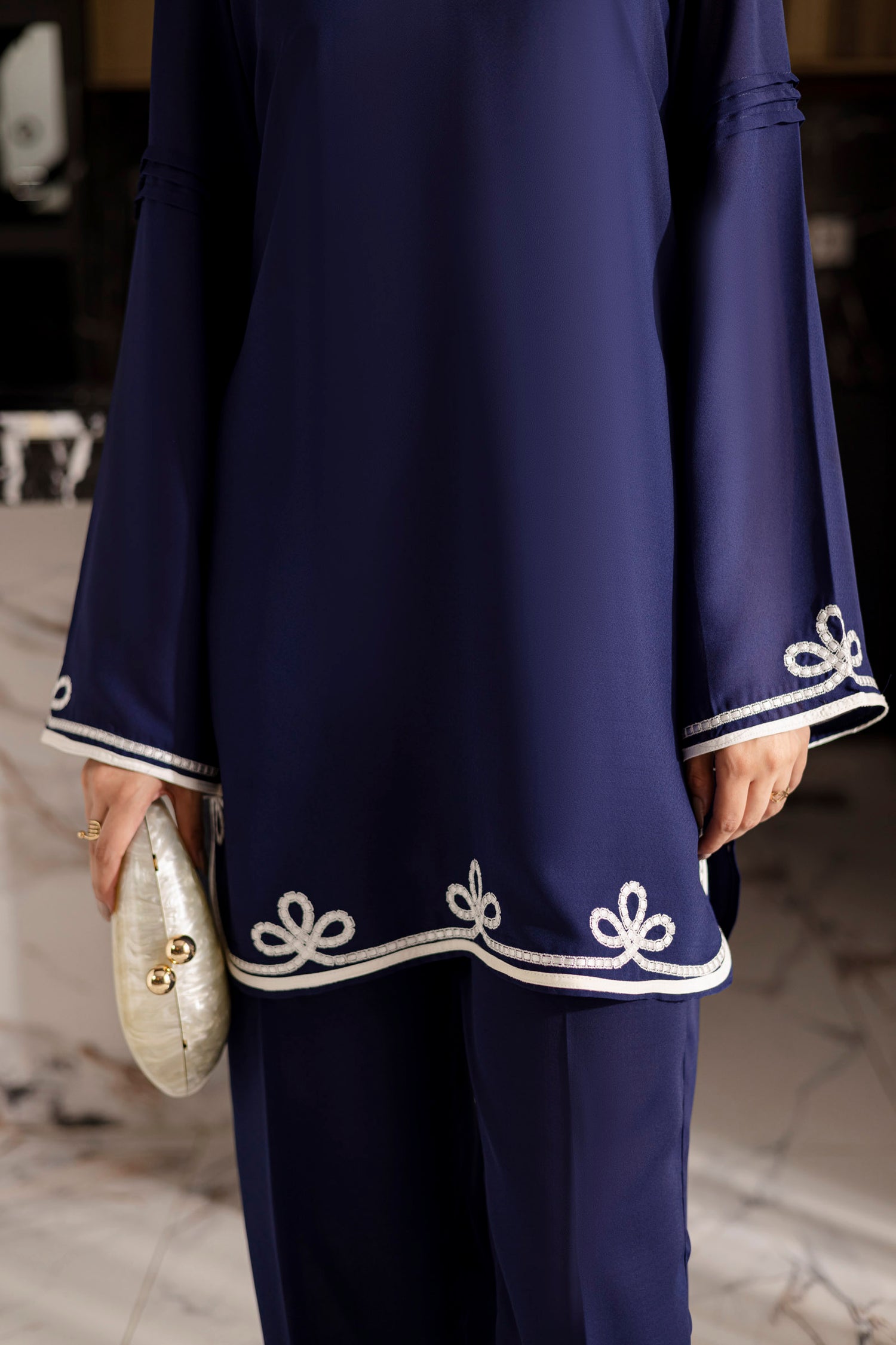 Embroidered Solid 2PC Dress - SP-06 Denim