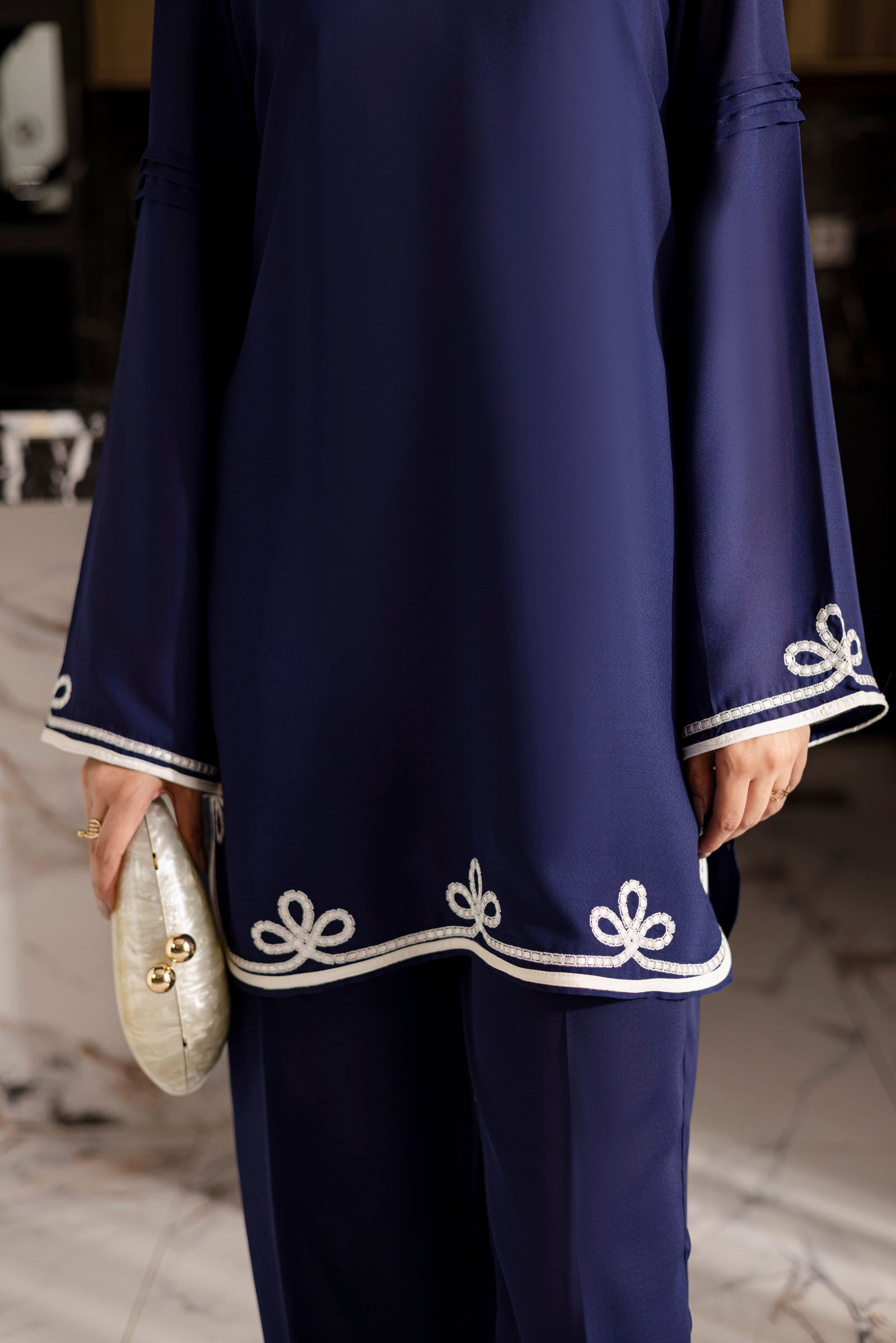 Embroidered Solid 2PC Dress - SP-06 Denim