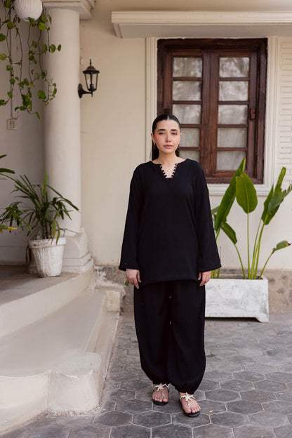 2PC Textured Dress-SB-Black