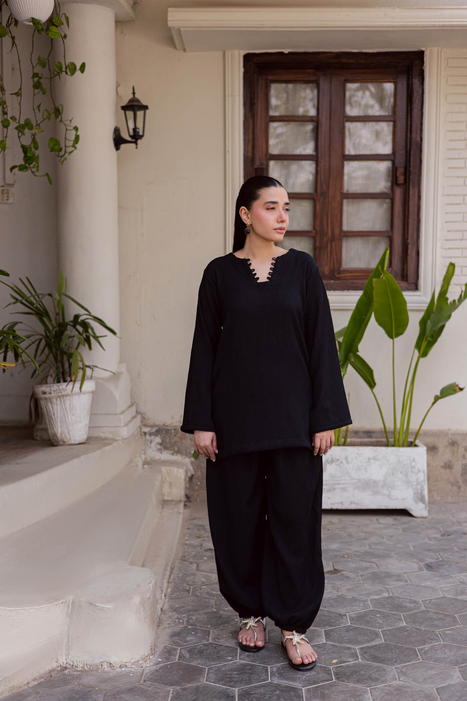 2PC Textured Dress-SB-Black