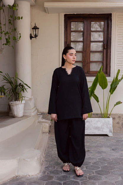 2PC Textured Dress-SB-Black