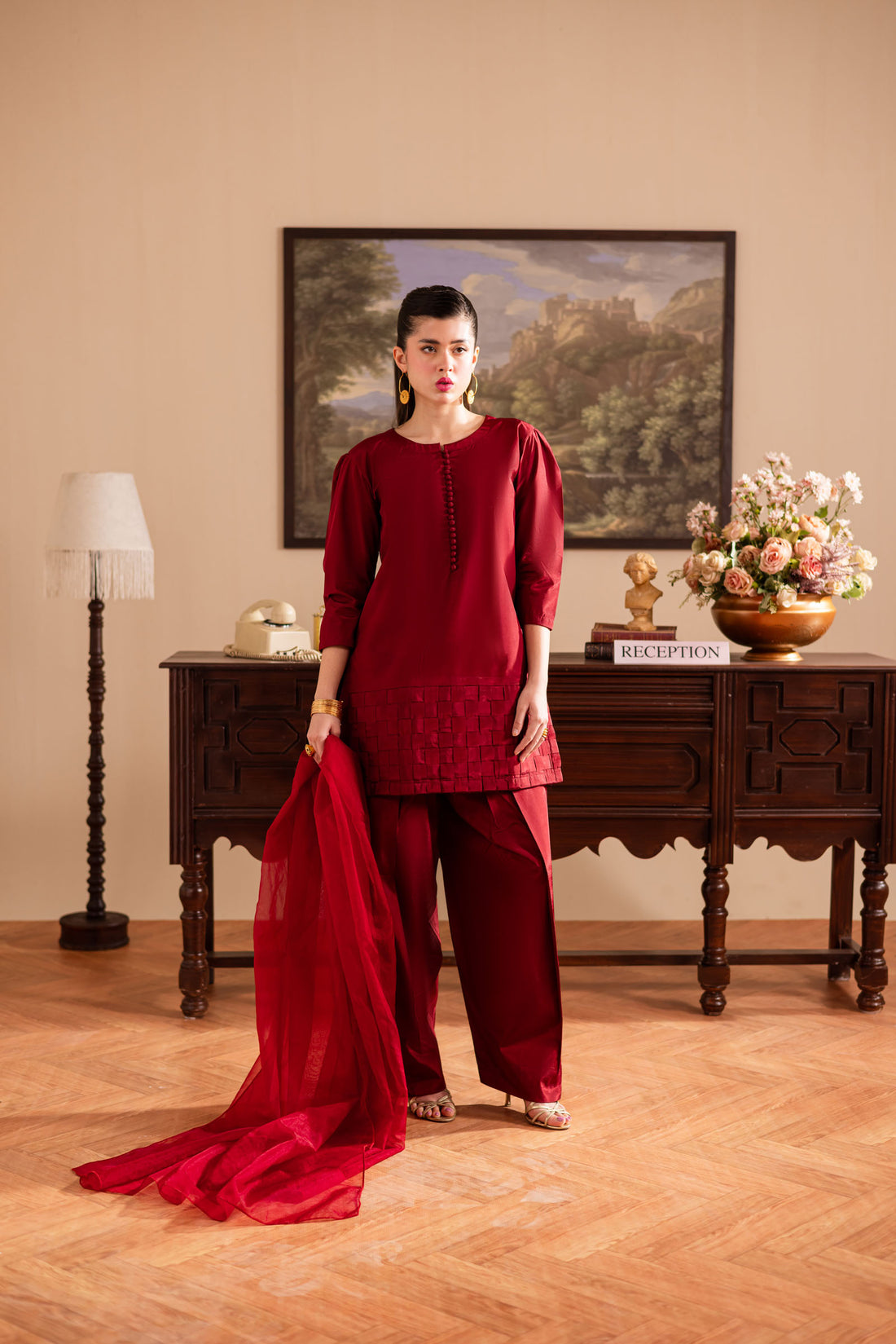3PC Luxury Solid Silk Dress LSS - Maroon