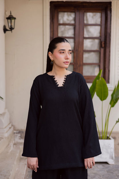 2PC Textured Dress-SB-Black