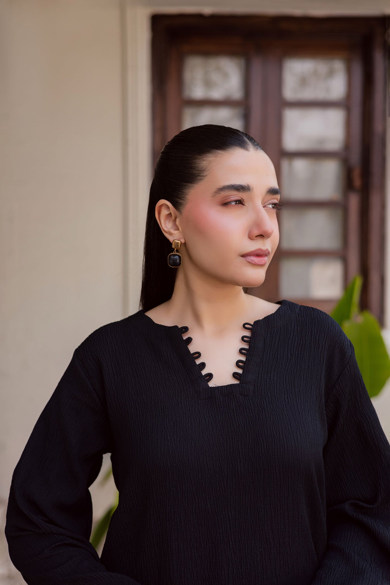 2PC Textured Dress-SB-Black