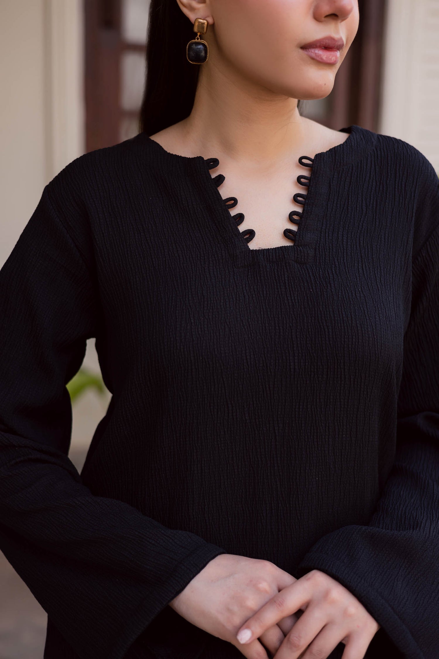 2PC Textured Dress-SB-Black