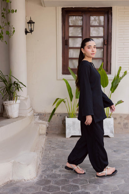 2PC Textured Dress-SB-Black