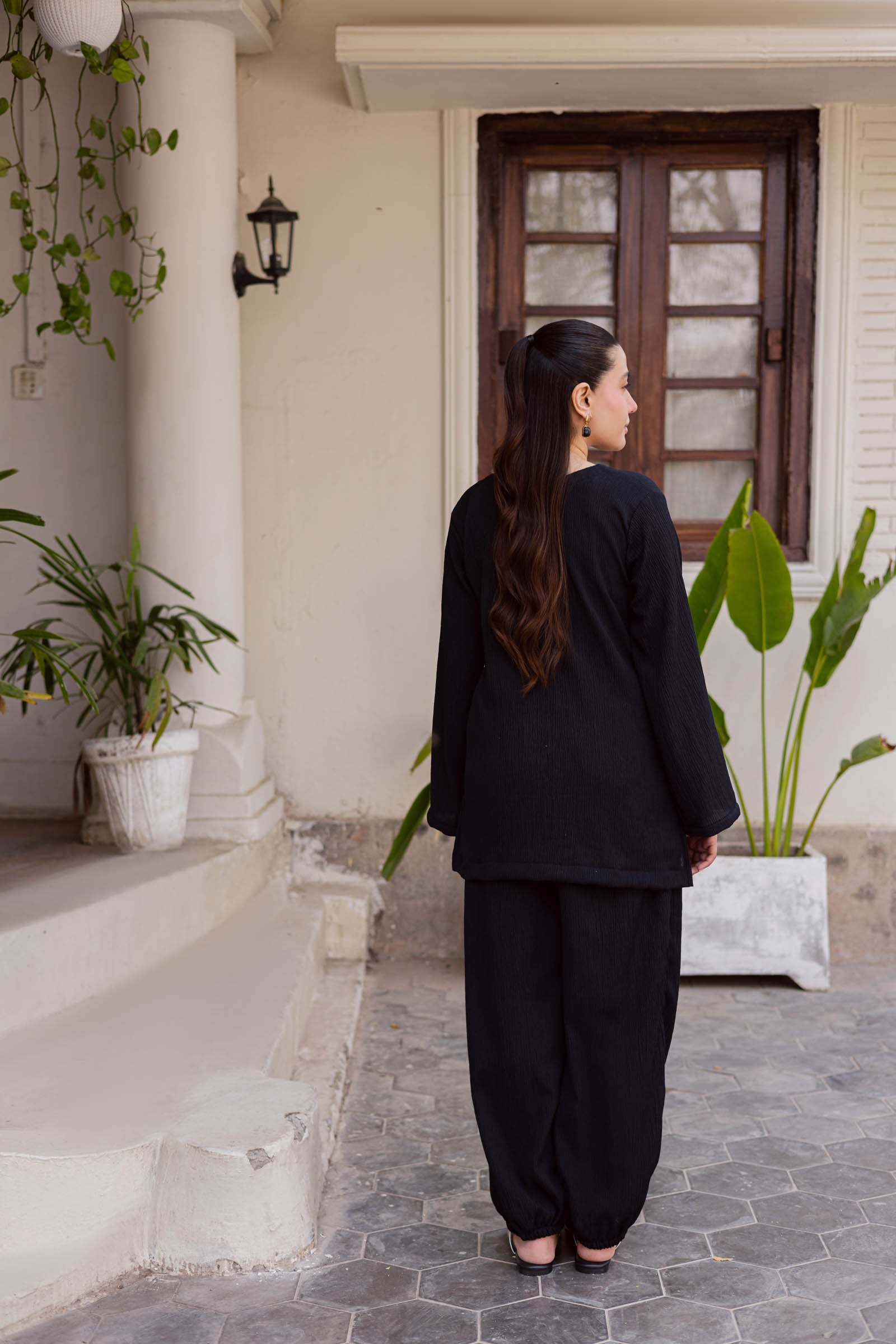 2PC Textured Dress-SB-Black