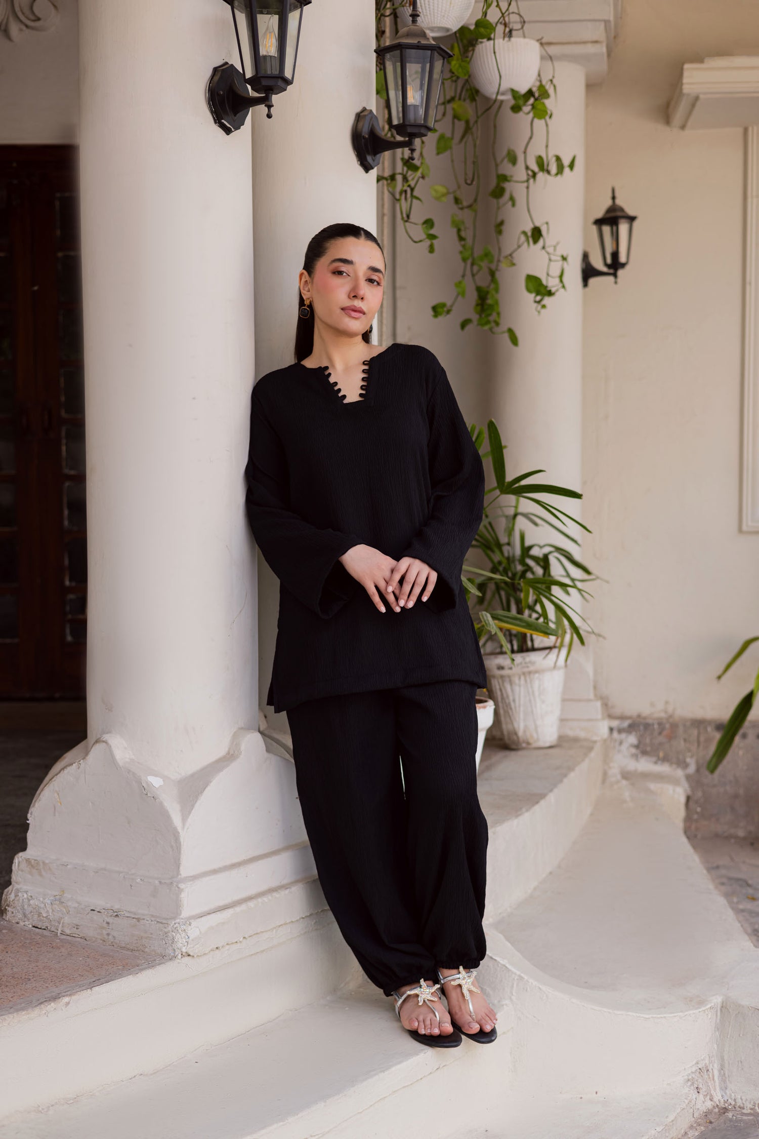 2PC Textured Dress-SB-Black