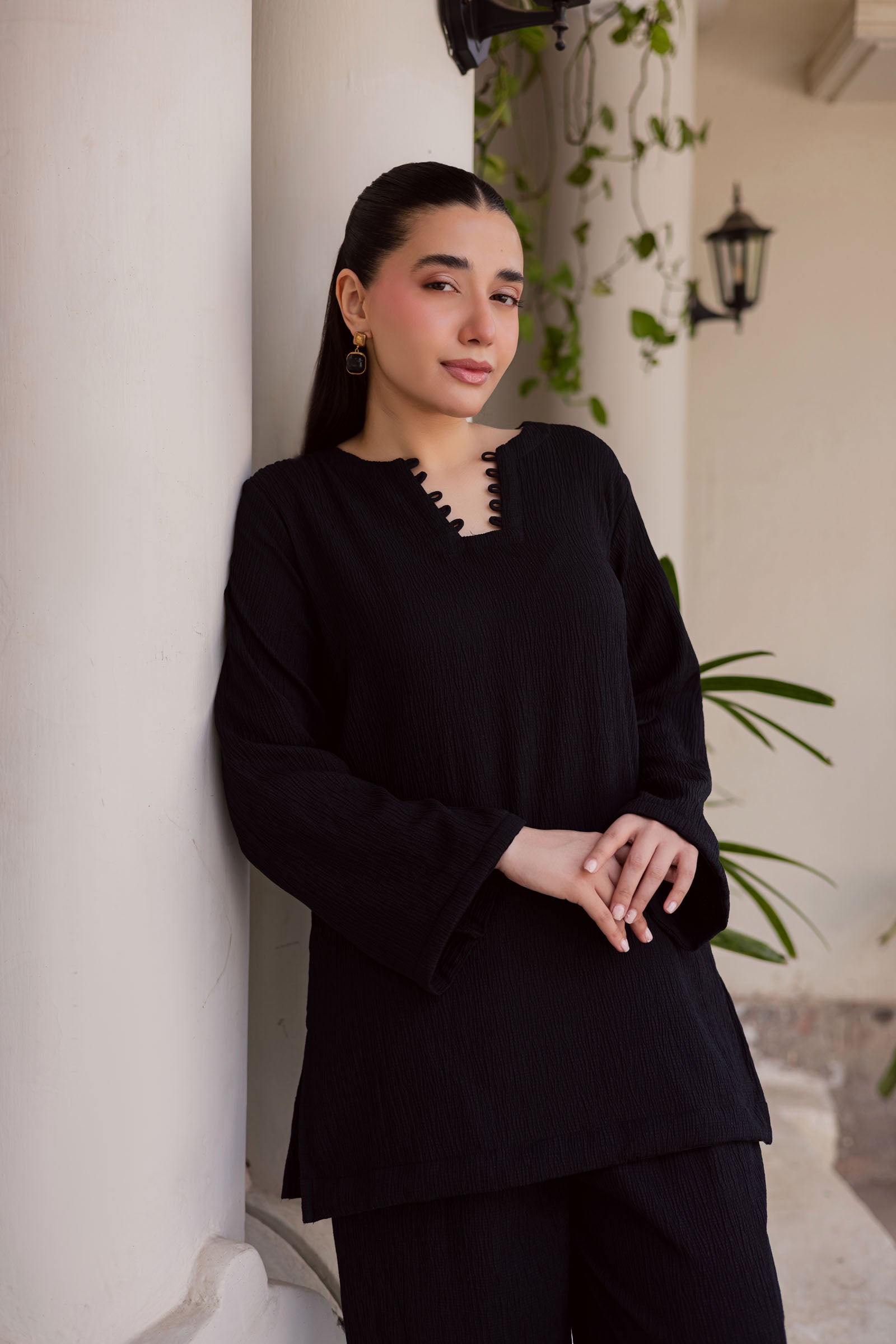 2PC Textured Dress-SB-Black