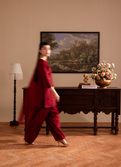 3PC Luxury Solid Silk Dress LSS - Maroon