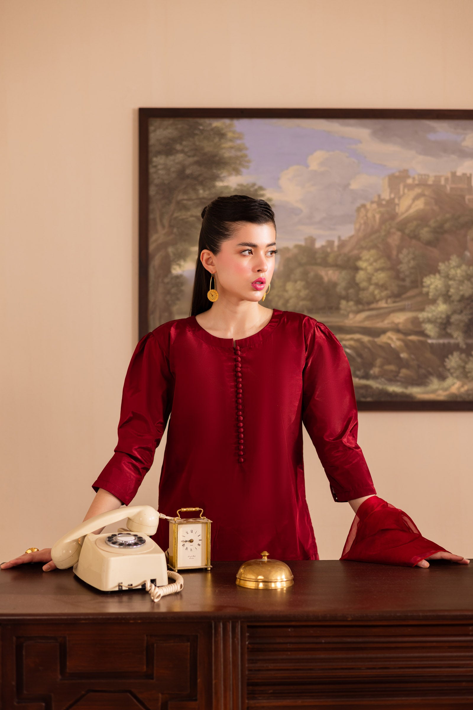 3PC Luxury Solid Silk Dress LSS - Maroon