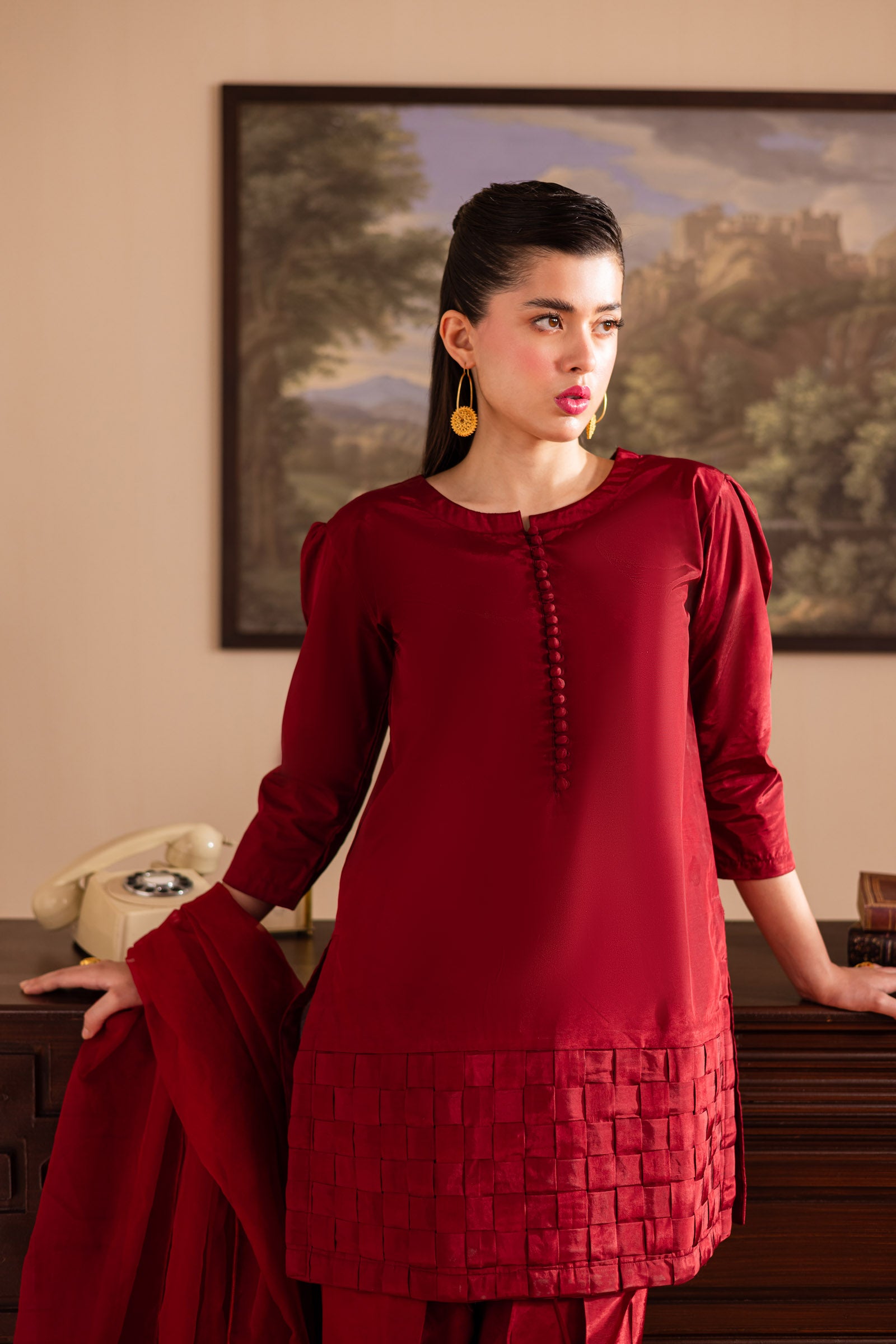 3PC Luxury Solid Silk Dress LSS - Maroon