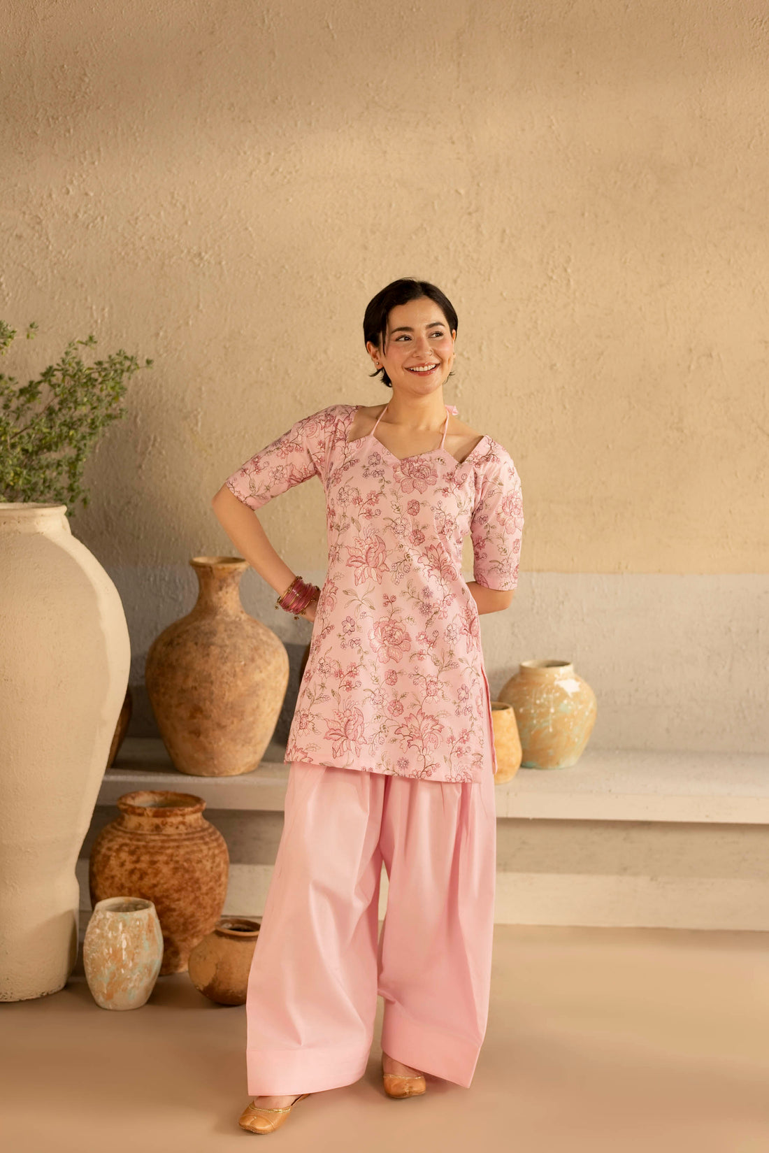 2PC Cambric Embroidered Dress - HM06