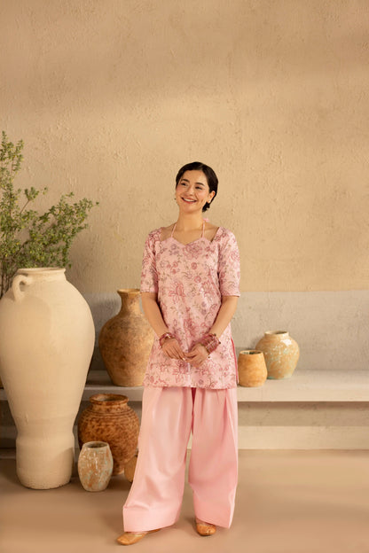 2PC Cambric Embroidered Dress - HM06
