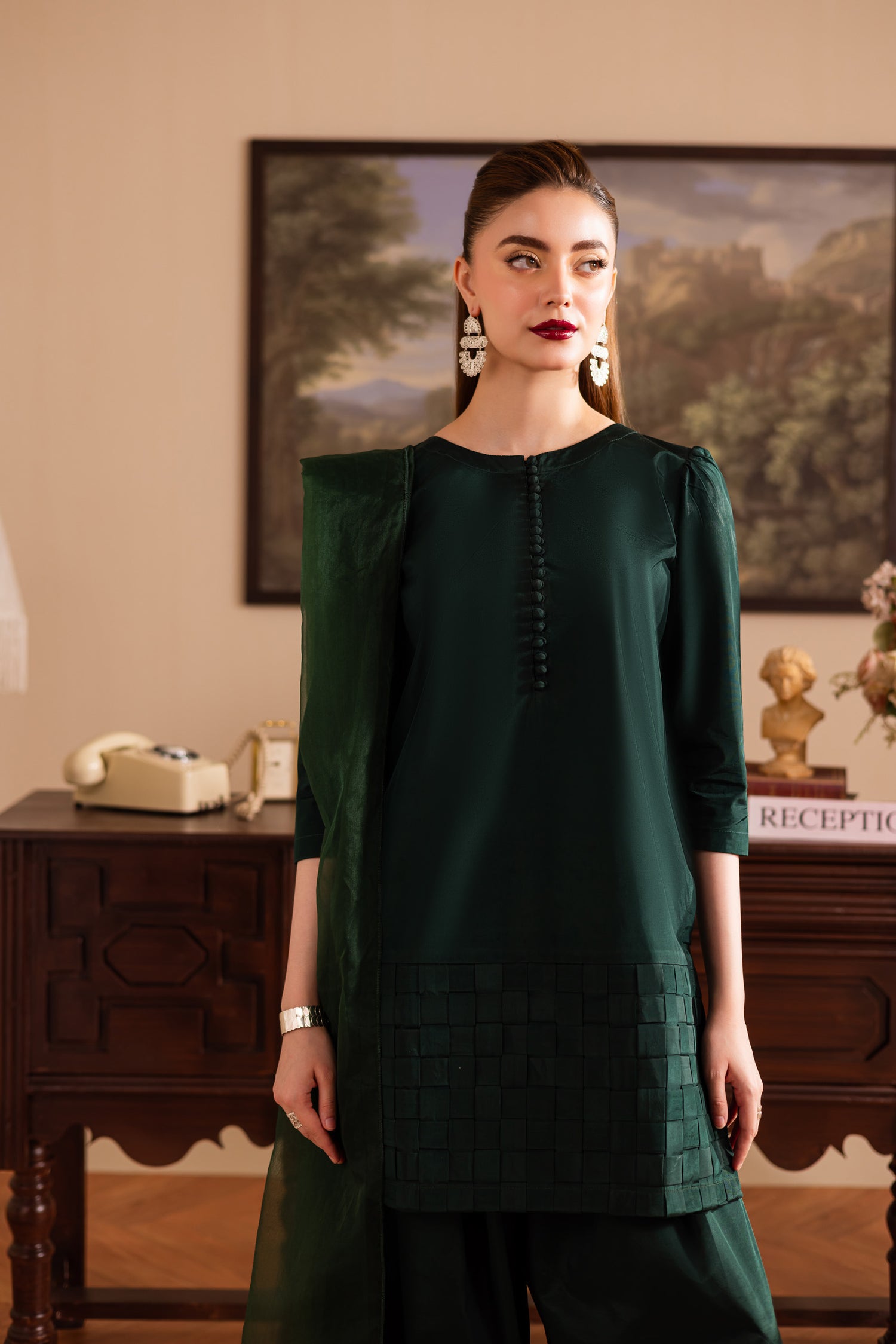 3PC Luxury Solid Silk Dress LSS - Emerald Green