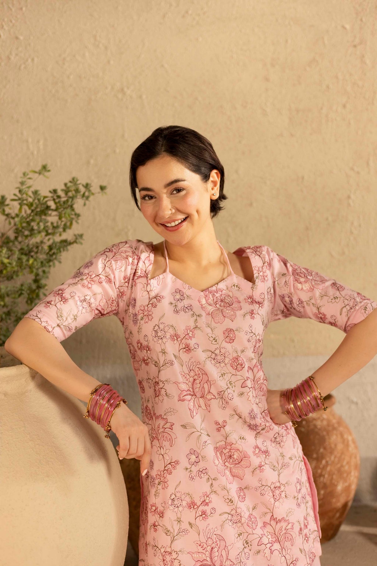 2PC Cambric Embroidered Dress - HM06