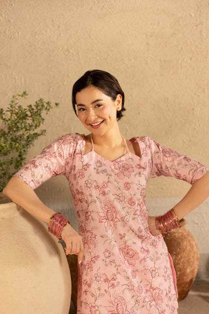 2PC Cambric Embroidered Dress - HM06