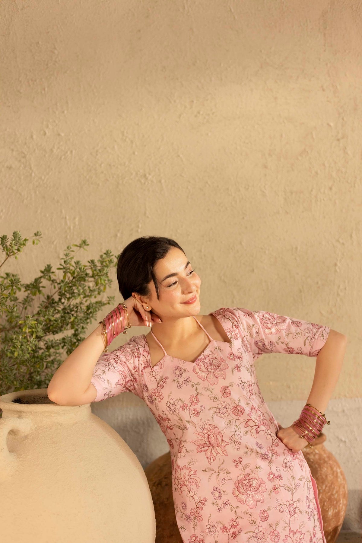 2PC Cambric Embroidered Dress - HM06