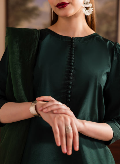 3PC Luxury Solid Silk Dress LSS - Emerald Green