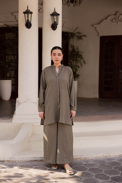 2PC Textured Dress-SP-Sage Green