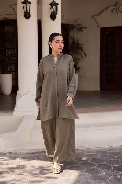 2PC Textured Dress-SP-Sage Green