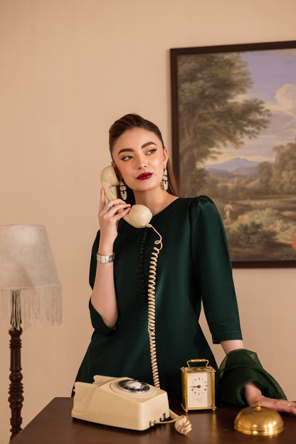 3PC Luxury Solid Silk Dress LSS - Emerald Green