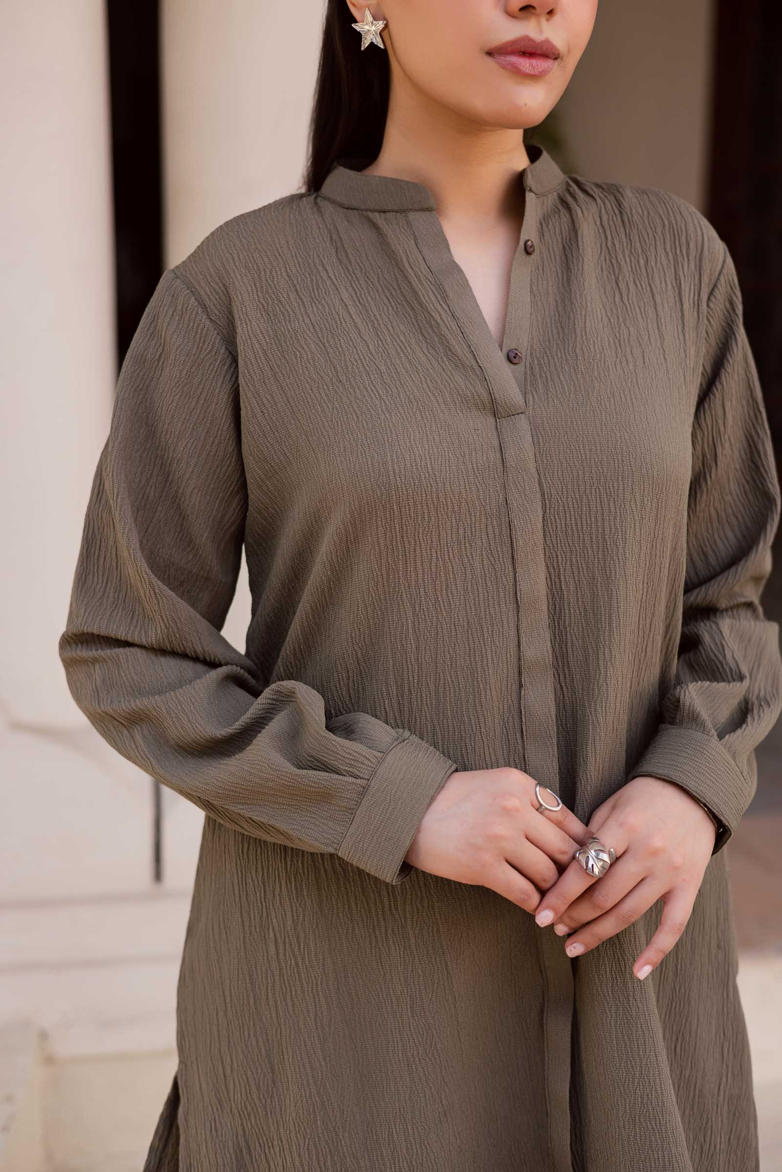 2PC Textured Dress-SP-Sage Green