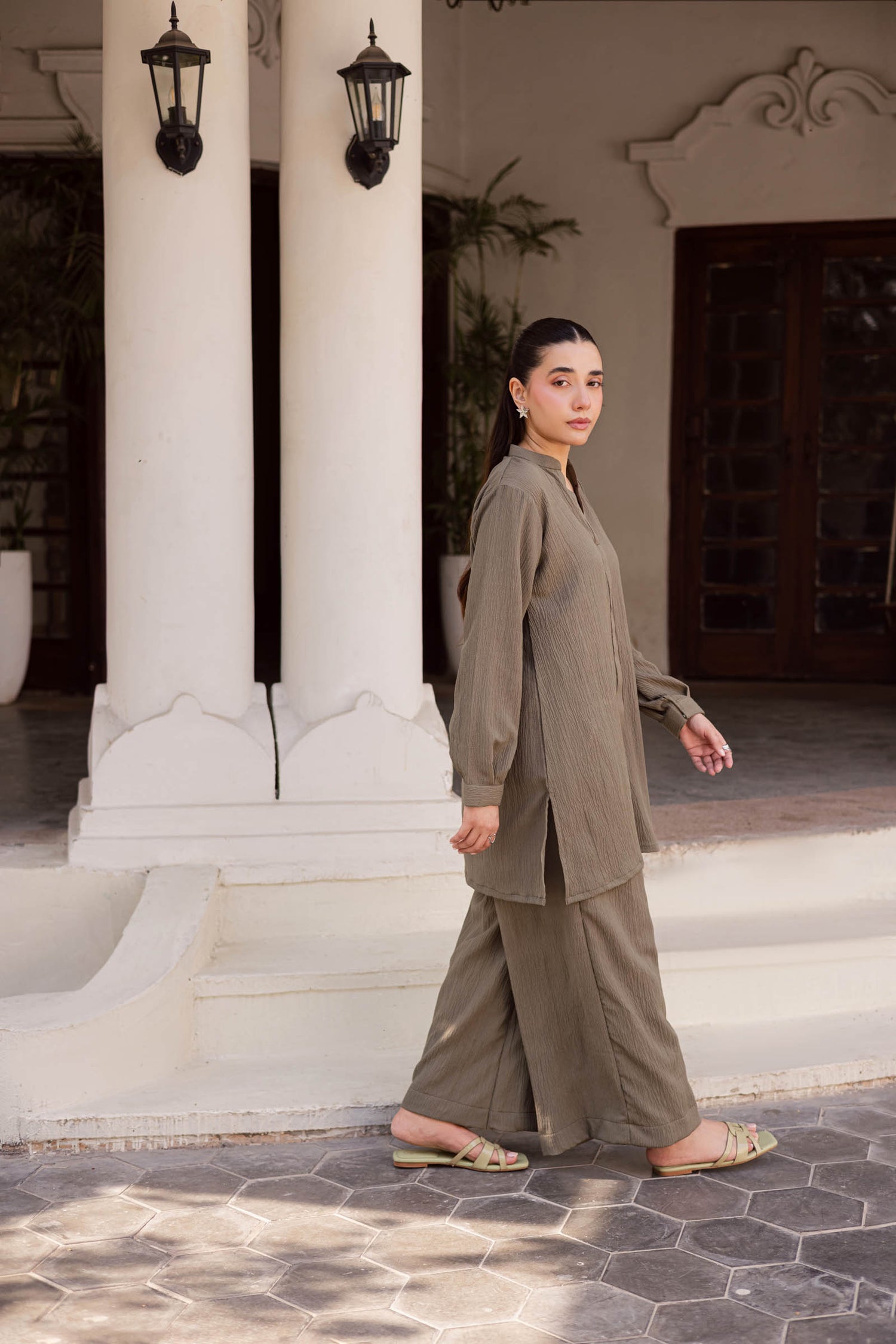 2PC Textured Dress-SP-Sage Green