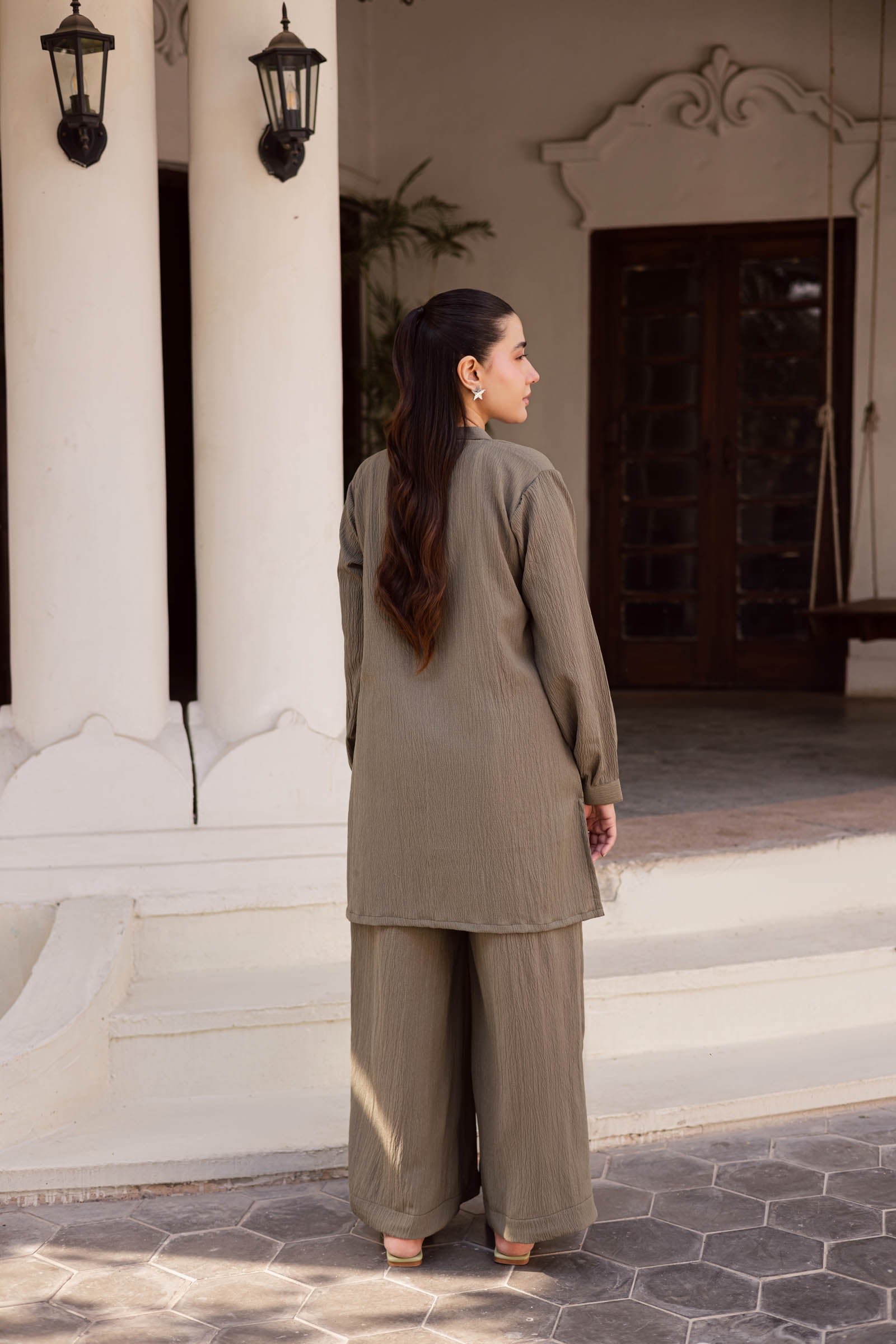 2PC Textured Dress-SP-Sage Green